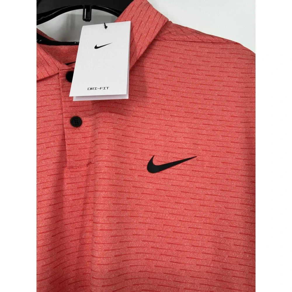Nike‎ Vapor Golf Polo Shirt Men Large Red Stripes Dri Fit Performance CU9800-631
